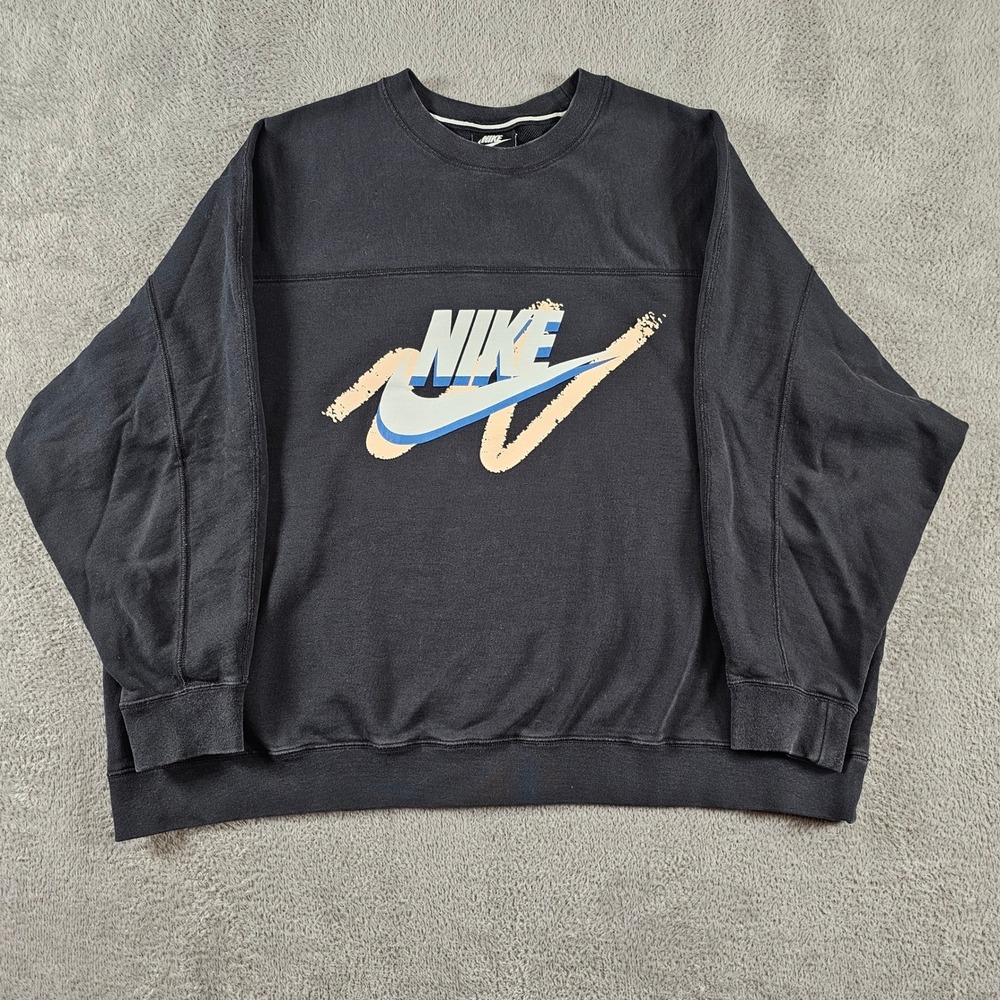 Nike Womens 2X Graphic Crewneck Sweatshirt Black Long Sleeve Fleece Pullover
